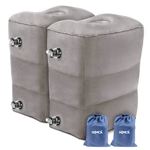 HOMCA Inflatable Travel Foot Rest Pillow (2-Pack) Adjustable Height Leg Pillow Fast Inflating Airplane Bed for Toddlers Footrest Pillow for Office, Airplane, Train, Cars, Home (Grey)