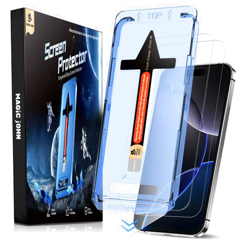 MAGIC JOHN 2 Pack for iPhone 16 Pro Max 6.9 inch Tempered Glass Screen Protector, Auto Dust-Elimination, Bubble Free, Easy Installation, HD Clear