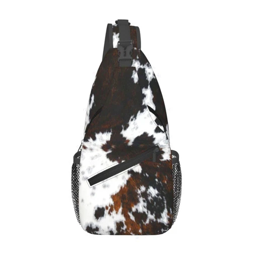 NISENASU Cow Print Sling Bag Crossbody Backpack,Abstract Cowhide Fur White Black Brown Print Farmhouse Chest Bag Casual Shoulder Backpack Cute Animal Skin Print Travel Hiking Daypack for Men Women
