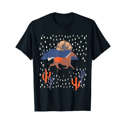 Vintage Graphic Julib Powwow Bohemian Horse Gifts PowWow Wild West Horse Indian Cactus Indian Tribe Desert T-Shirt