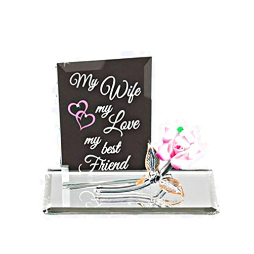 Glass Baron - My Wife, My Best Friend - Pink Rose Flower Figurine Plaque Anniversary from Roy Rose Gifts