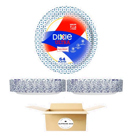 SUPREME BOX Dixie Ultra Paper Lunch Plates, 8.5