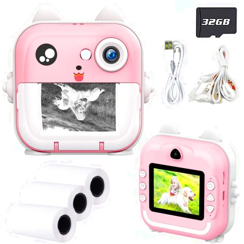 Sylhair Kids Camera Instant Print Camera for Kids Photo Cameras, Girls Gift Toy Camera for Christmas Birthday Holiday(Pink, 32GB)