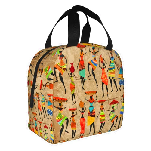 VOOHDDY African Women Pattern Tribal Insulated Lunch Bag For Women Men Reusable Lunch Box Container Waterproof Portable Cooler Thermal Tote Bag For Work Office Picnic Beach Travel