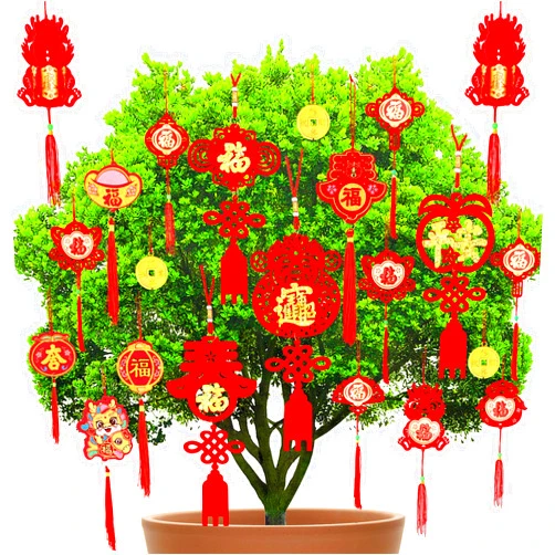 JUNEBRUSHS 43Pcs Chinese New Year Decorations 2024, Chinese Knot Pendant Red Dragon Hanging Ornaments Lunar New Year Decoration Spring Festival Pendants for Home Office Car Tree Decor
