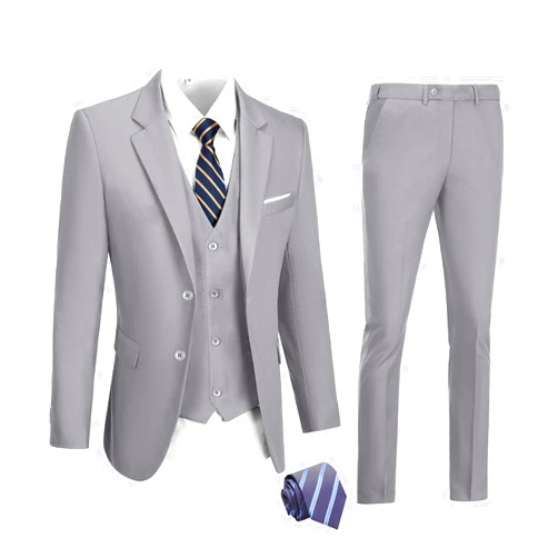 DOISPON Mens Suits 3 Pieces 2 Button Slim Fit Suit Tuxedo Prom Formal Jacket Blazer Vest Pants with Tie