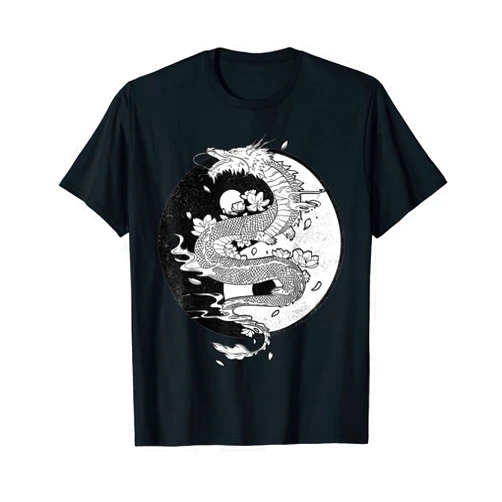 Lustige Kinder Designs Fun Sprüche & Meme Geschenk Yin Yang Kite - Black White Flowers Dragon Black & White T-Shirt