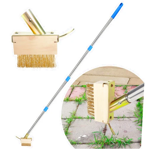Juxifyron Crack Weeder, Moss Remover Tool, Manual Crevice Weeding Tool, Weed Puller Grout Brush with 67-inch Long Handle for Deck, Paver, Patio, Walkway, Driveway - 2 Weed Brush Heads