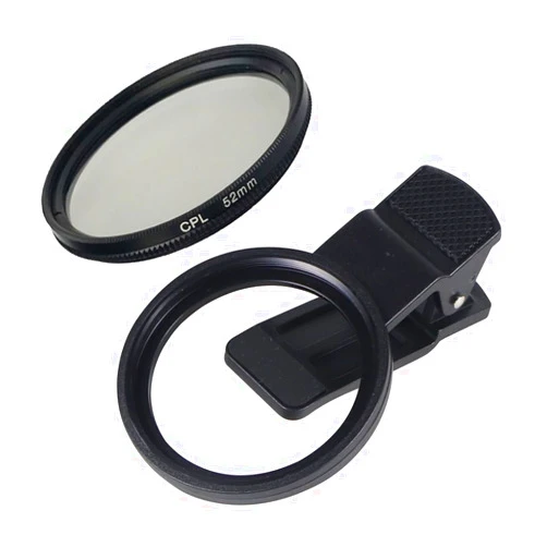 NovelGoal 52mm Professional Phone Camera Clip with Macro Lens CPL Star Variable ND Filter for All Smartphones Aluminum Alloy Thread (with CPL Filter,Round Hole)