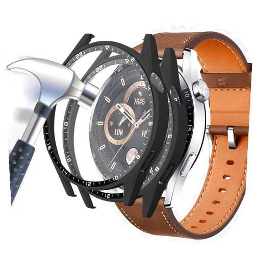 Acadeny [2-Pack] Case with Tempered Glass Screen Protector Compatible for Huawei Watch GT3 46mm, 9H Hardness 360° All-Round Protective Ultra Thin Protective PC Case Cover for - Black Black, 2black
