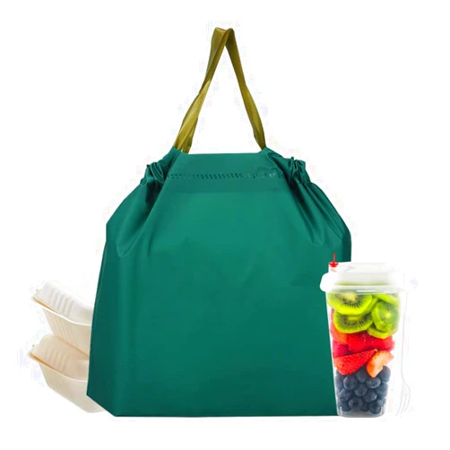 PCBAG 50PCS To Go Bag with Handles, Waterproof Take out Bags with Seals, Reusable Plastic Bags for Food Service, Delivery Bags, Carry Out (Green-Large)