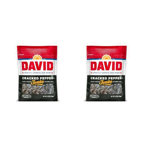 DAVID Seeds DAVID Roasted and Salted Cracked Pepper Jumbo Sunflower Seeds, Keto Friendly, 5.25 oz (Pack of 2)