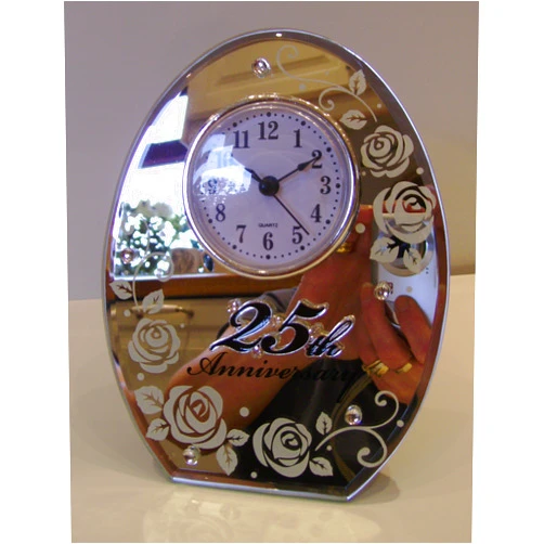 Shudehill 25th Silver Wedding Anniversary Mirrored Clock Gifts, 17cm x 13cm