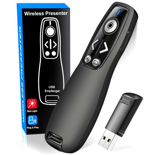 Fanxieast Presentation Clicker Wireless Presenter Remote Clicker with Laser Pointer, RF 2.4GHz USB Presentation Pointer PPT Slide Advancer for Mac/Google Slide/Keynote with Ergonomic Design