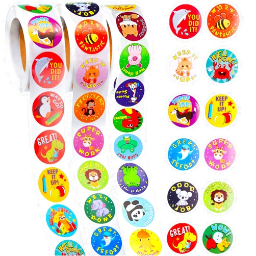 Outus 3 Rolls Motivational Stickers for Kids, 1500 Pieces Teacher Reward Stickers School Supplies, Cartoon Inspirational Sticker Potty Training Sticker for Classroom Prizes, 24 Designs(Vivid Style)