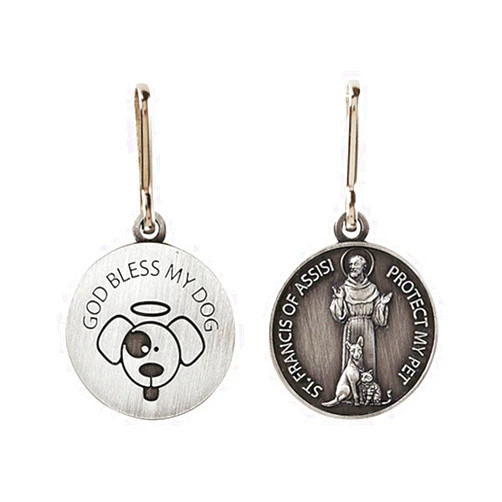 Saint Francis of Assisi Pet Medal Silver Toned Saint Francis Protect My Pet Medal with God Bless My Dog Back, 1 Inch