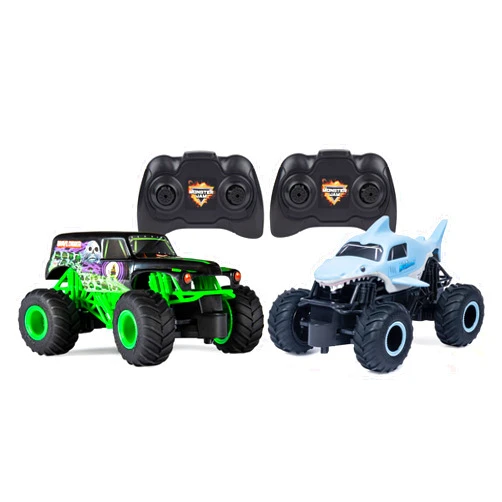 Monster Jam Official Grave Digger vs Megalodon Racing Rivals Remote Control Monster Trucks - 1:24 Scale,2.4 Ghz - 2 pk, for Kids Fans for Ages 4 & Up