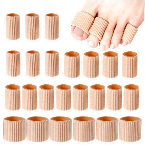 Blulu 24 Pieces Toe Tubes 0.98 Inches Toe Cushion Tube Corn Pads for Toes Sleeves Soft Gel Protectors for Cushions Corns Blisters Calluses Toes and Fingers 3 Size (Brown)