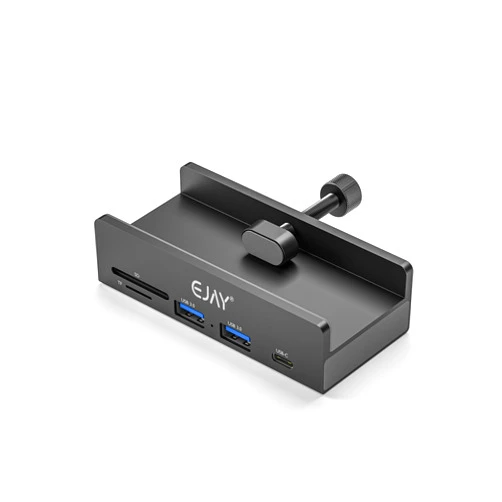 EJAY Muti-Port Clamp USB3.0 HUB for Desk Mountable Desktop USB3.0 Splitter with Card Reader for Desk/Monitors with Extra Power Supply Port,47inches Data&Power Cables(2PCS Total) -5Gbps(CL-2A1CTS-BK)