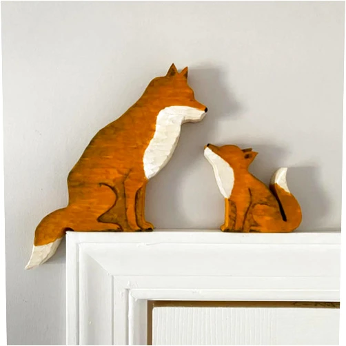 WMTBSRSW Fox Decor Door Corner, Mama and Baby Fox Door Topper Adorable Fox Shape Statue Door Corner Sculpture, Creative Wooden Art Figurine Ornament, Cute and Funny Fox Lover Gifts