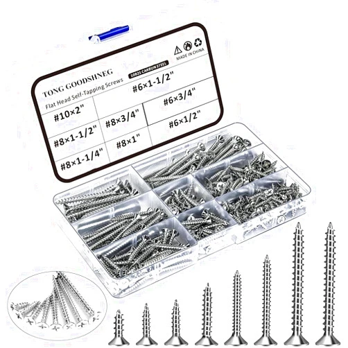 Generic Wood Screws Set,6#8#10 Drywall Screws Assortment,Carbon Steel Flat Head Self Tapping Screw Kit for Homemade,Repairment,Woodwork - (Color: Self Tapping Screws)