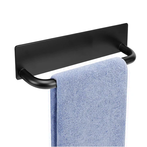 Livabber Self Adhesive Hand Towel Holder- 304 Stainless Steel Hand Towel Bar for Bathroom Kitchen Stick on Wall, Waterproof Hand Towel Rack No Drilling, 9 Inch(Black)