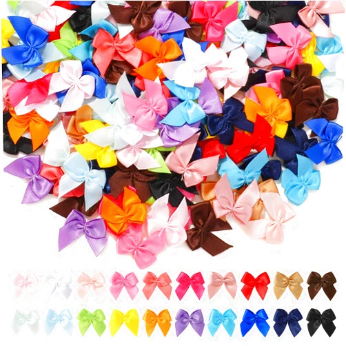 Yoyokid 200 Pcs Mini Satin Ribbon Bows Flowers DIY Crafts for Sewing Appliques Crafts Decoration Hair Accessories Wedding Gift Box Ornament, Multicolored(20 Colours)