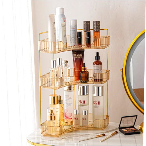 CICONIA SOUL Corner Bathroom Organizer Countertop Perfume Organizer Makeup Tray for Vanity Cosmetic Storage Shelf Spice Rack for Kitchen(3-Tier Yellow)
