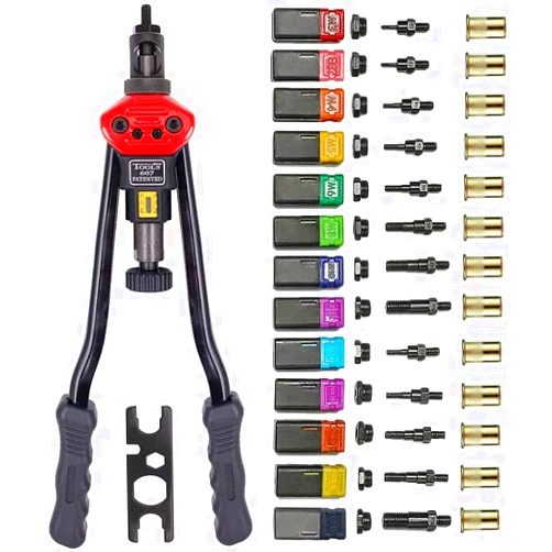 ZIOJOVK 16”Hand Rivet Nut Tool,Professional Rivet Nut Setter Kit with 13 Mandrels（M3 M4 M5 M6 M8 M10 M12 SAE 8-32,10-24, 1/4-20, 5/16-18, 3/8-16,1/2-13）And 125 PCS Rivets Nuts