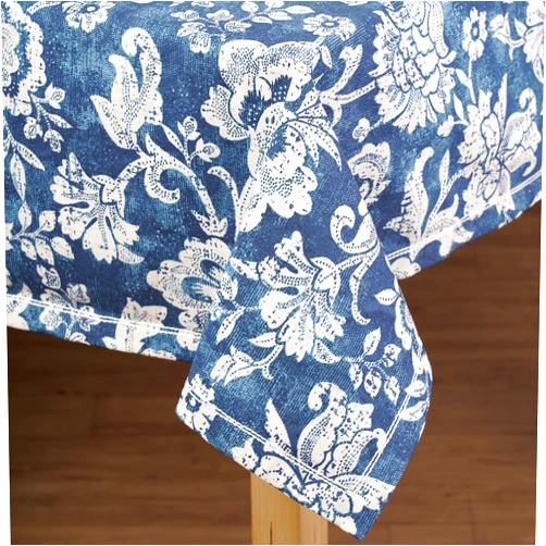 VLiving Indigo DOMINOTERIE Bold Floral Print Cotton Table Cover 54x54 Inches