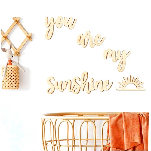 Xylolfsty You Are My Sunshine Wall Decor Boho Nursery Wall Art 5 Pieces Neutral Wooden Decoration for Boys and Girls Bedrooms Hang On Wall Sign for Playroom (Words Style)