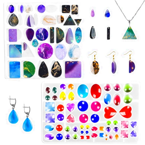 AIFUDA 2 Set Resin Jewelry Molds, Resin Molds Silicone for Jewelry Making, Epoxy Resin Mold for DIY Gem Necklace Pendant Earring Making