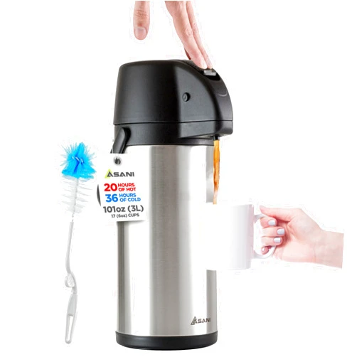 Asani Thermal Coffee Airpot Carafe (101oz) | 17-Cup Insulated Thermos with Pump Beverage Dispenser | 20-Hour Hot and Cold Insulation | Stainless Steel Urn for Tea, Water, Coffee, Iced Drinks