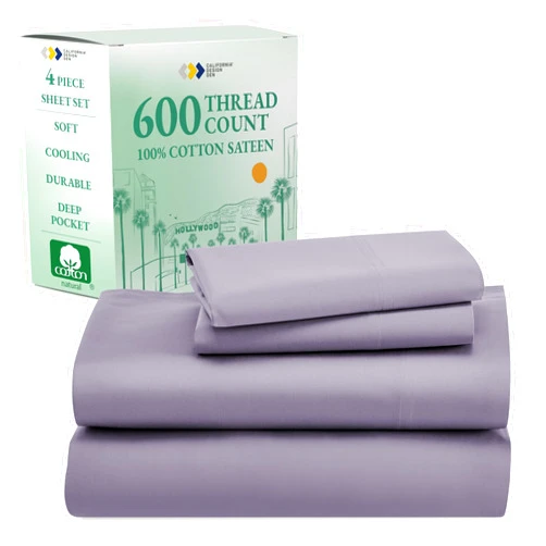 CALIFORNIA DESIGN DEN 5-Star Hotel 600 Thread Count 100% Cotton Sheets Set - Soft & Smooth Queen Sheet Set with Deep Pockets, Quality Beats Egyptian Cotton Claims (Lavender)