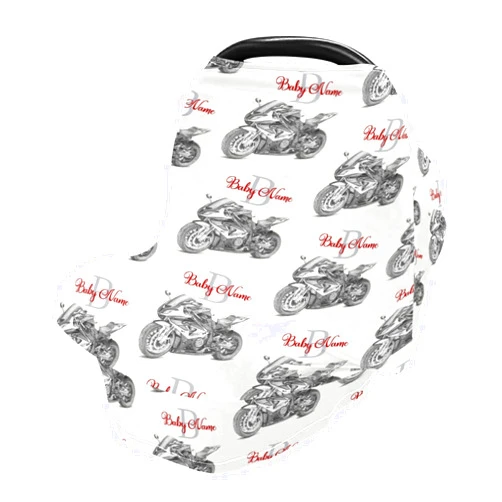 GUPOXI Personalized Motorcycle Baby Boy Name Car Seat Covers, Custom Multi-use Infant Stroller Canopy Breathable Breastfeeding Scarf Nursing Cover Shower Gift for Mom Son