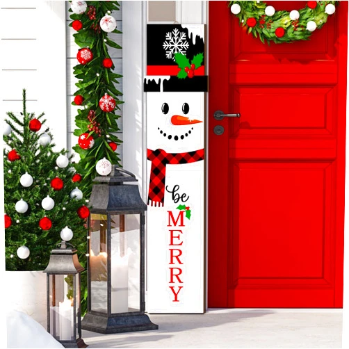 Suzile 39.4 Inch Christmas Porch Sign Snowman Wooden Christmas Porch Decor Hanging Standing Christmas Welcome Sign Be Merry Vertical Wood Wall Plaque for Holiday Winter Signs Wall Door Decorations