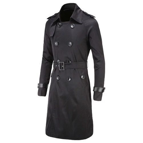JEKE-DG Men's Trench Coat Slim Fit Double Breasted Belted Windbreaker Lapel Long Casual Windproof Overcoat