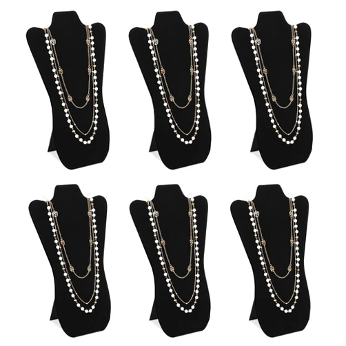 MOOCA Deluxe Black velvet MDF Wood Jewelry and Necklace Easel Display Stand, Set of 6
