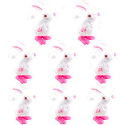 Gawertoy 8 Pack Easter Bunny Wind-Up Toys, Plush Rabbit Clockwork Toys Fluffy Bunny Wind Up Toys Novelty Walking Jumping Toys for Kids Easter Egg Hunt Basket Stocking Stuffer Party Favor Birthday Gift (White)