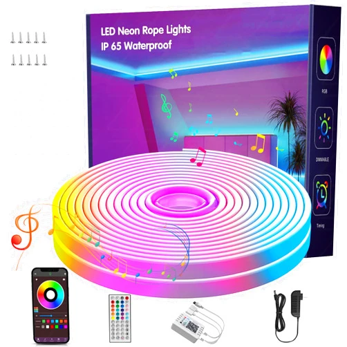 NBBUFF 32.8FT Led Neon Rope Lights Music Sync, RGB Led Strip Lights Outdoor, Neon Led Light Strip with Remote & App Control, DIY Flexible Led Lights for Bedroom, Gaming, Party, Room Decor Aesthetic