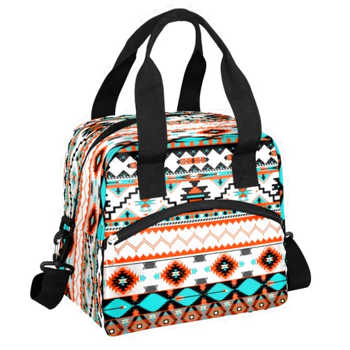 Pardick Aztec Western Insulated Lunch Bag for Women Girl Large Aztec Ethnic Thermal Cooler Lunch Box Durable Tote Bag with Adjustable Shoulder Strap for Work School Office Travel Meal Prep Bag