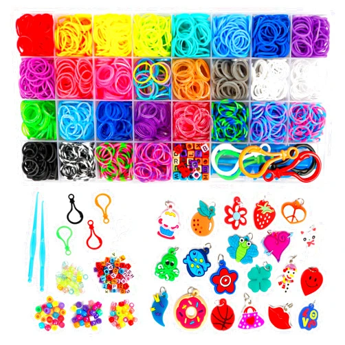 Inscraft 2600+ Loom Bands Set: Colorful Rubber Bands in 28 Colors with Container, 100 Clips, 152 Beads, 20 Pendant, 5 Backpack Hooks, 1 Instruction, Bracelet Making Refill Kit for Kids…