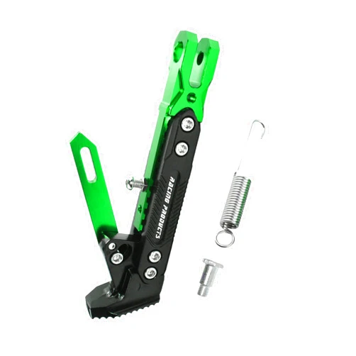 TIRGE Motorcycle CNC Kickstand Adjust Tripod Holder Universal Aluminum Motor Scooter Modified Foot Side Stand Motorcycle Accessories (Green)