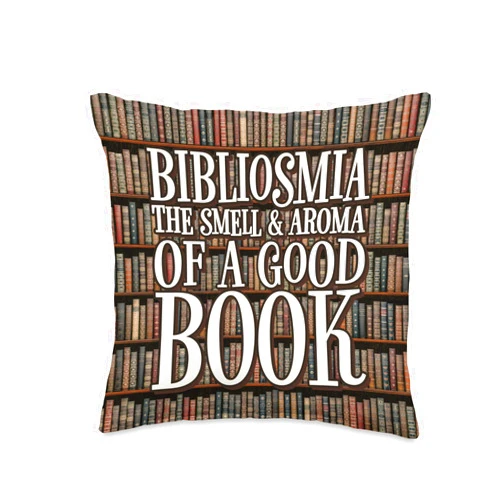 Grandio Design Library Book Lover Bibliosmia The Smell & Aroma of A Good Book Bookish Quote Throw Pillow, 16x16, Multicolor