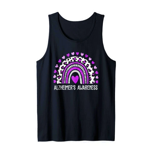 Alzheimer's Awareness tees for Men Women Kids Alzheimer's Awareness Rainbow Leopard Ribbon Purple Dementia Tank Top