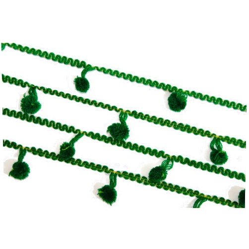 Idukaancrafts Green Cushion Pompom Ribbon 16 Yd 1.3