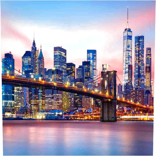 Siwacline 5D DIY Diamond Painting Kits, New York Painting, Brooklyn Bridge Lower Manhattan Skyline Under Pink Sunrise Long Exposure Canvas Print Wall Art Full Drill Cross Stitch, 12x12 Inch