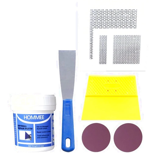HOMMEE Drywall Repair Kit,Drywall Hole Patch Repair Kit to Fix Wall Surface Holes and Creak Damage with White Repair Putty 8.5OZ,Scraper,Sanding Pad Fill Quick and Easy Solution
