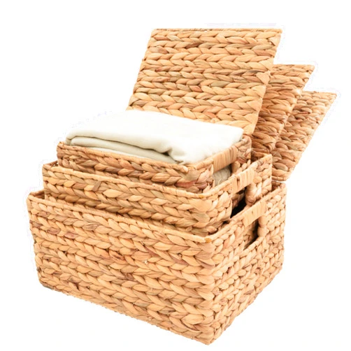 KOLWOVEN Wicker Storage Baskets with Lid, Basket With Lid Decorative Storage Rectangle 14