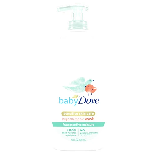 Baby Dove Sensitive Skin Care Baby Wash For Bath Time, Moisture Fragrance Free and Hypoallergenic, Washes Away Bacteria 20 oz